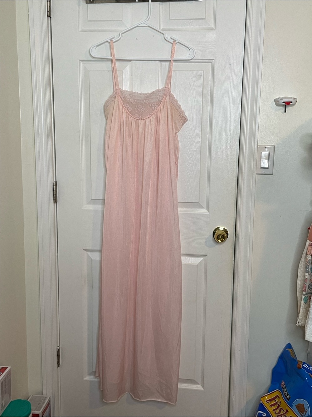 Vintage Sears Pink Lace Trim Maxi Long Sleeveless Sleep Nightgown Size M